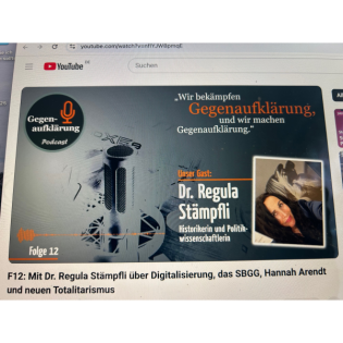 Regula Staempfli im Gespräch mit dem Podcast "Gegenauklärung." Eine Reise in Digitalisierung, Politik & weshalb das Selbstbestimmungs-gesetz das GG ausser Kraft setzt. Und immer wieder Hannah Arendt natürlich.