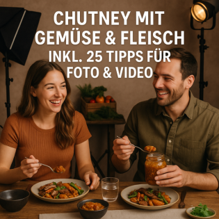 Speisen Lebensmittel Tabletop Fotostudio Imagefotos Produktfotos Chutney mit Gemüse und Fleisch inkl. Tipps für Foto und Video