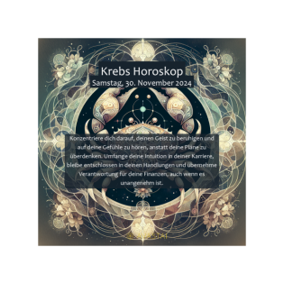 Krebs Horoskop für den Samstag, 30. November 2024: