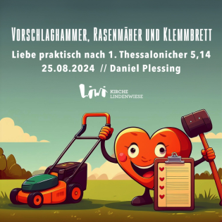 Vorschlaghammer, Rasenmäher und Klemmbrett