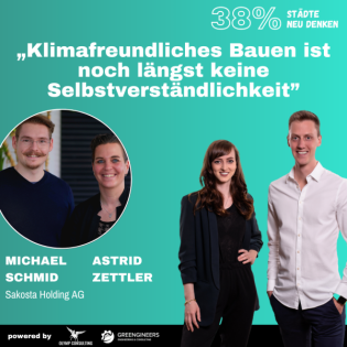38% Städte neu denken: 116 Michael Schmid & Astrid Zettler von der Sakosta Holding AG⎮„Klimafreundliches Bauen ist noch längst keine Selbstverständlichkeit”